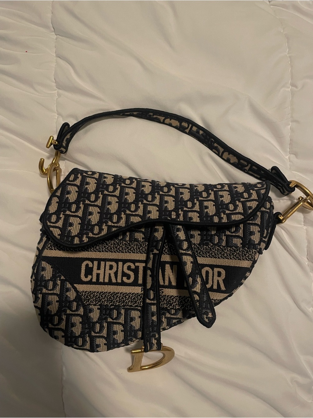 Dior Black & Beige Saddle Shoulder Bag with Logo Jacquard